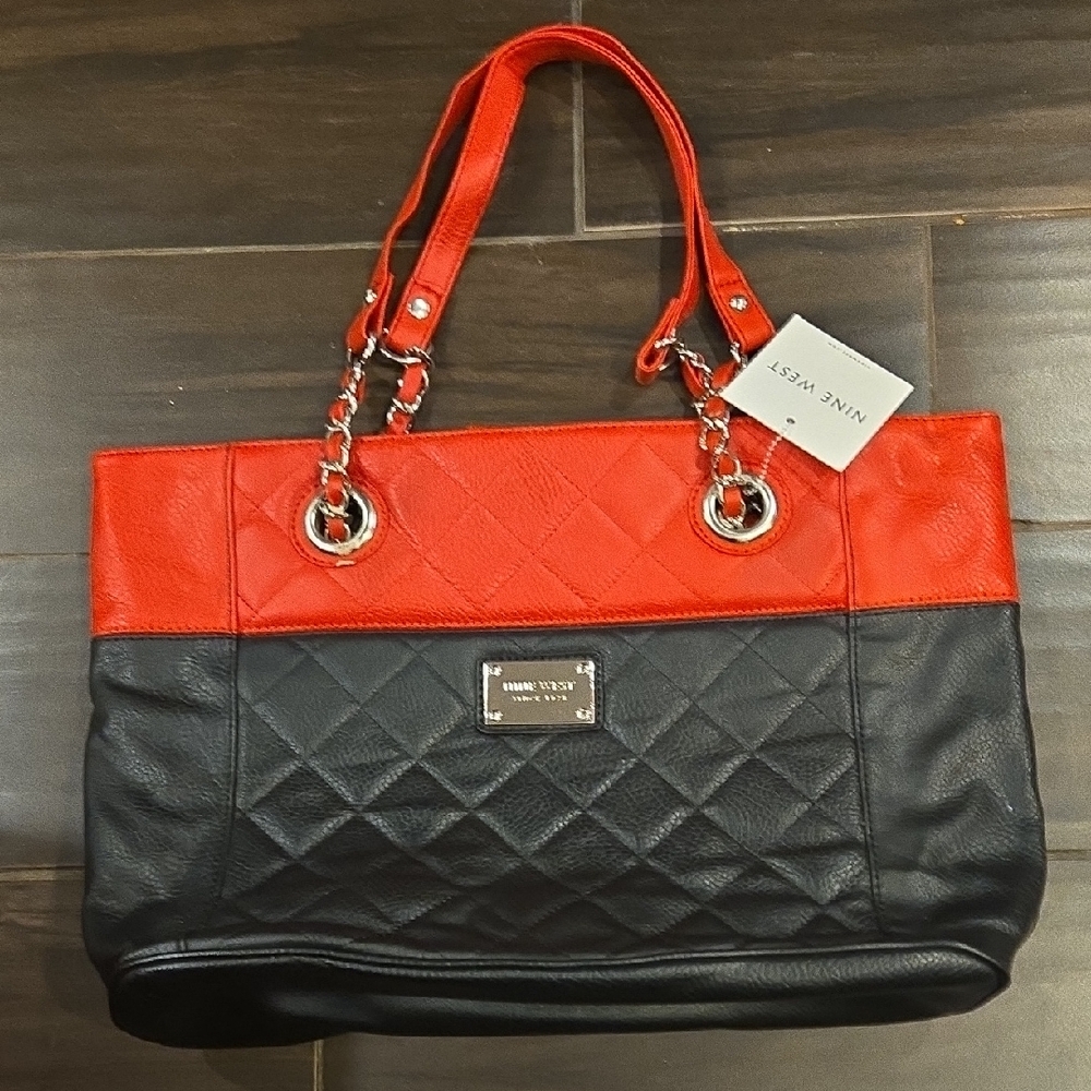 Nine West Quilted Red and Black Tote NWT